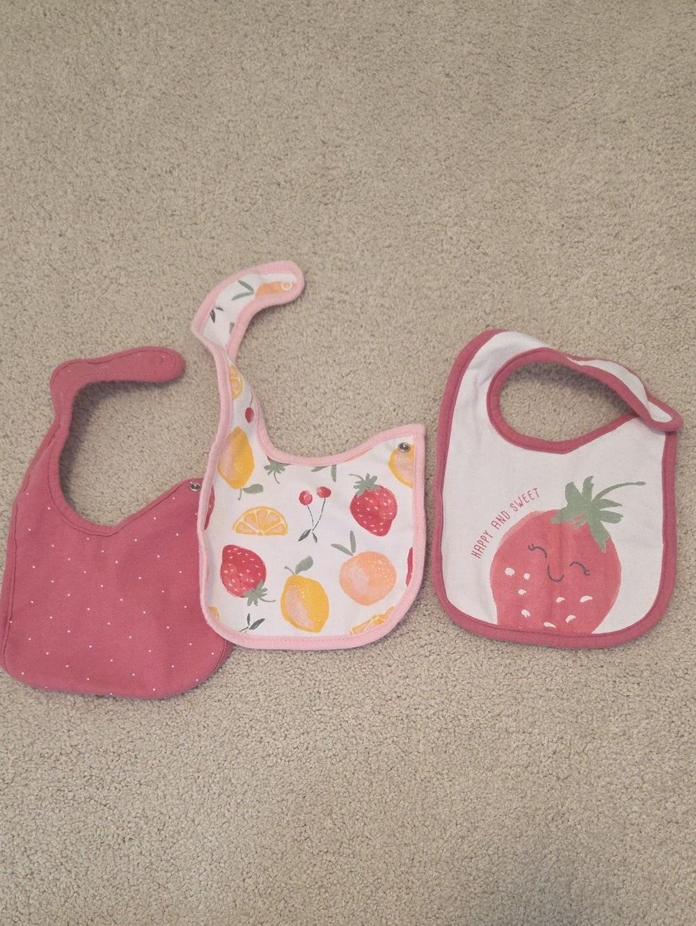Pink Fruit Print Bibs